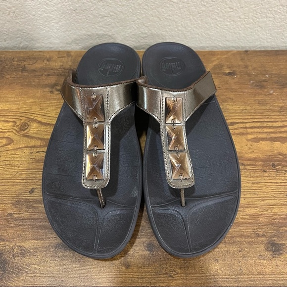 Fitflop Pietra Womens Sz 9 Brown Bronze Rhinestone Strap Sandals Comfort Casual - Picture 1 of 8